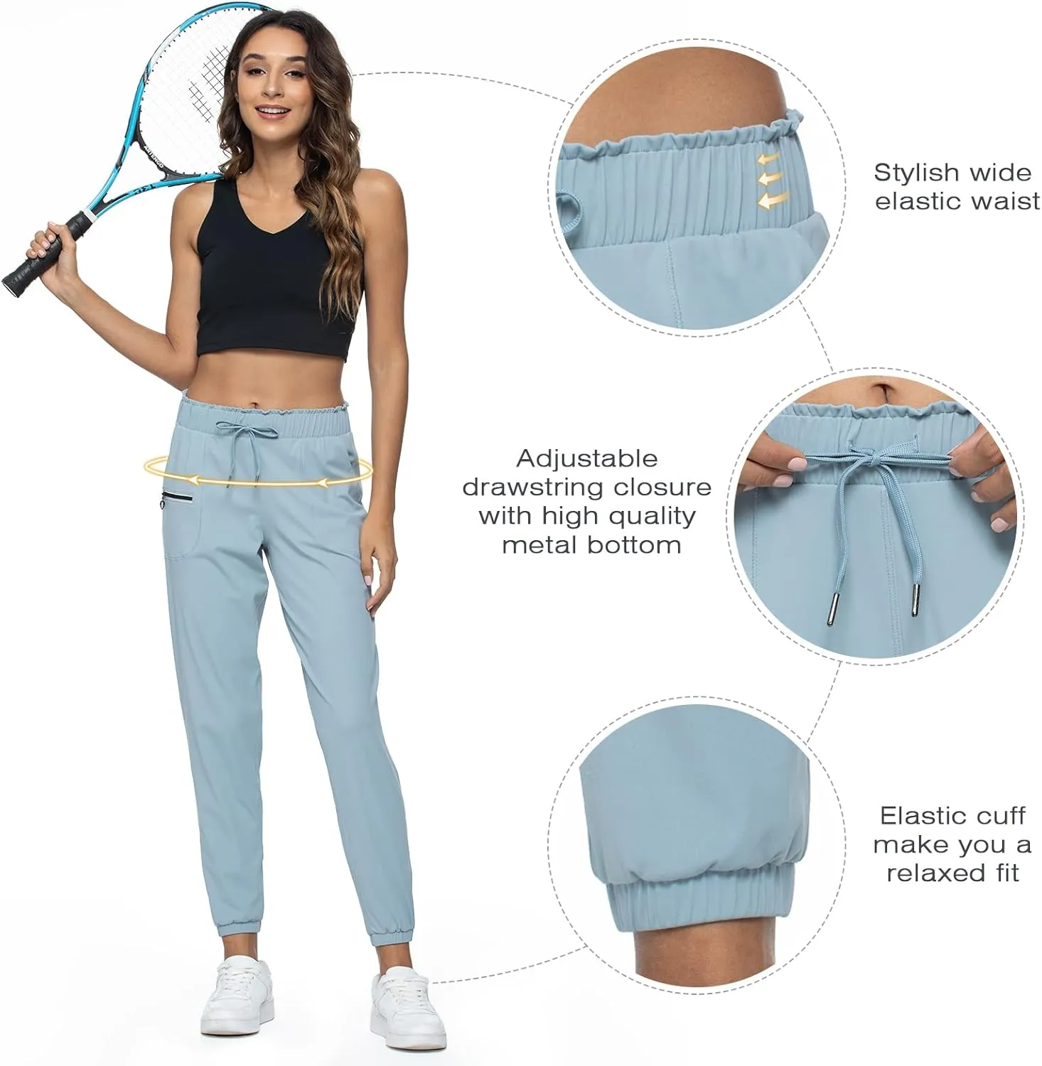 Haowind Joggers for Women with Pockets Elastic Waist Workout Sport Gym Pants Comfy Lounge Yoga Running Pants