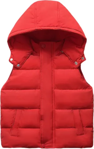 Happy Cherry Hooded Down Puffer Vest Boys Kids Lightweight Sleeveless Jacket Fall Winter Thick Windproof