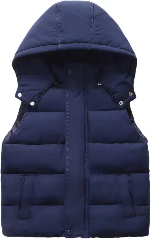Happy Cherry Hooded Down Puffer Vest Boys Kids Lightweight Sleeveless Jacket Fall Winter Thick Windproof