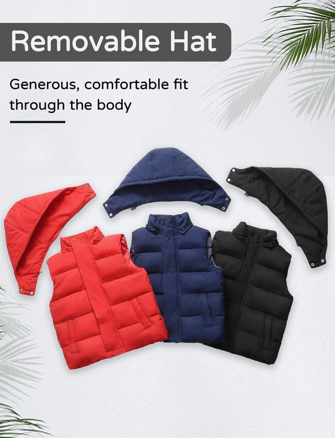 Happy Cherry Hooded Down Puffer Vest Boys Kids Lightweight Sleeveless Jacket Fall Winter Thick Windproof