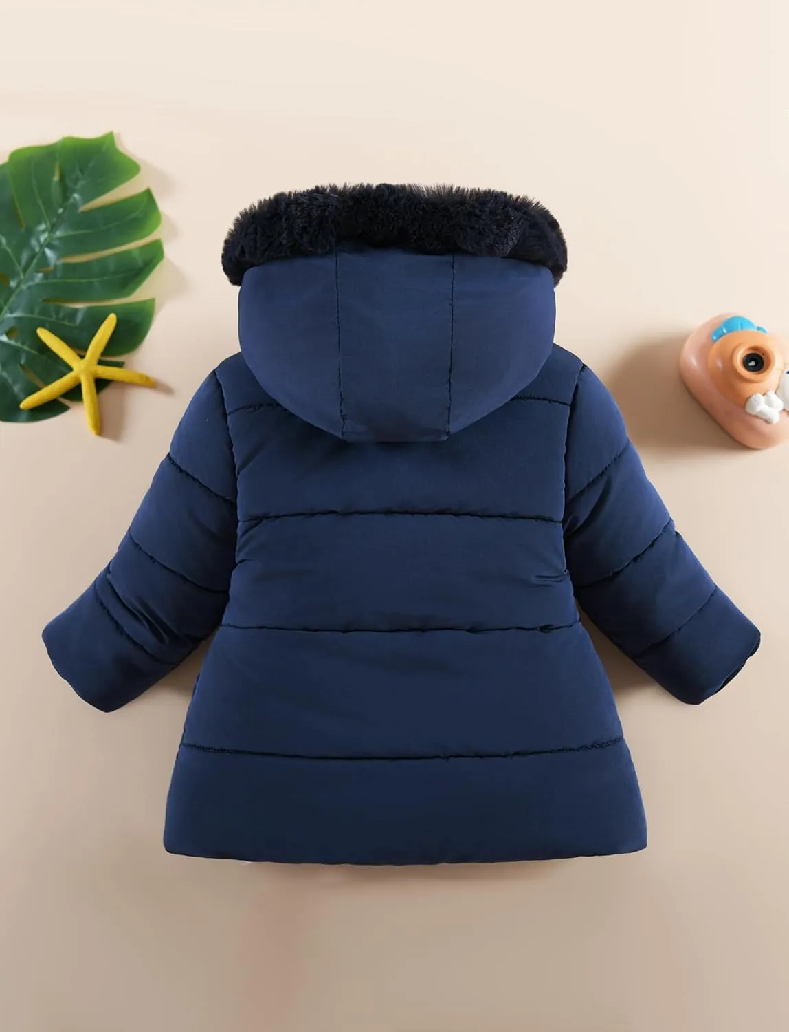Happy Cherry Toddler Girls Winter Puffer Jacket Fur Lined Down Hooded Coat Thick Windproof Outwear