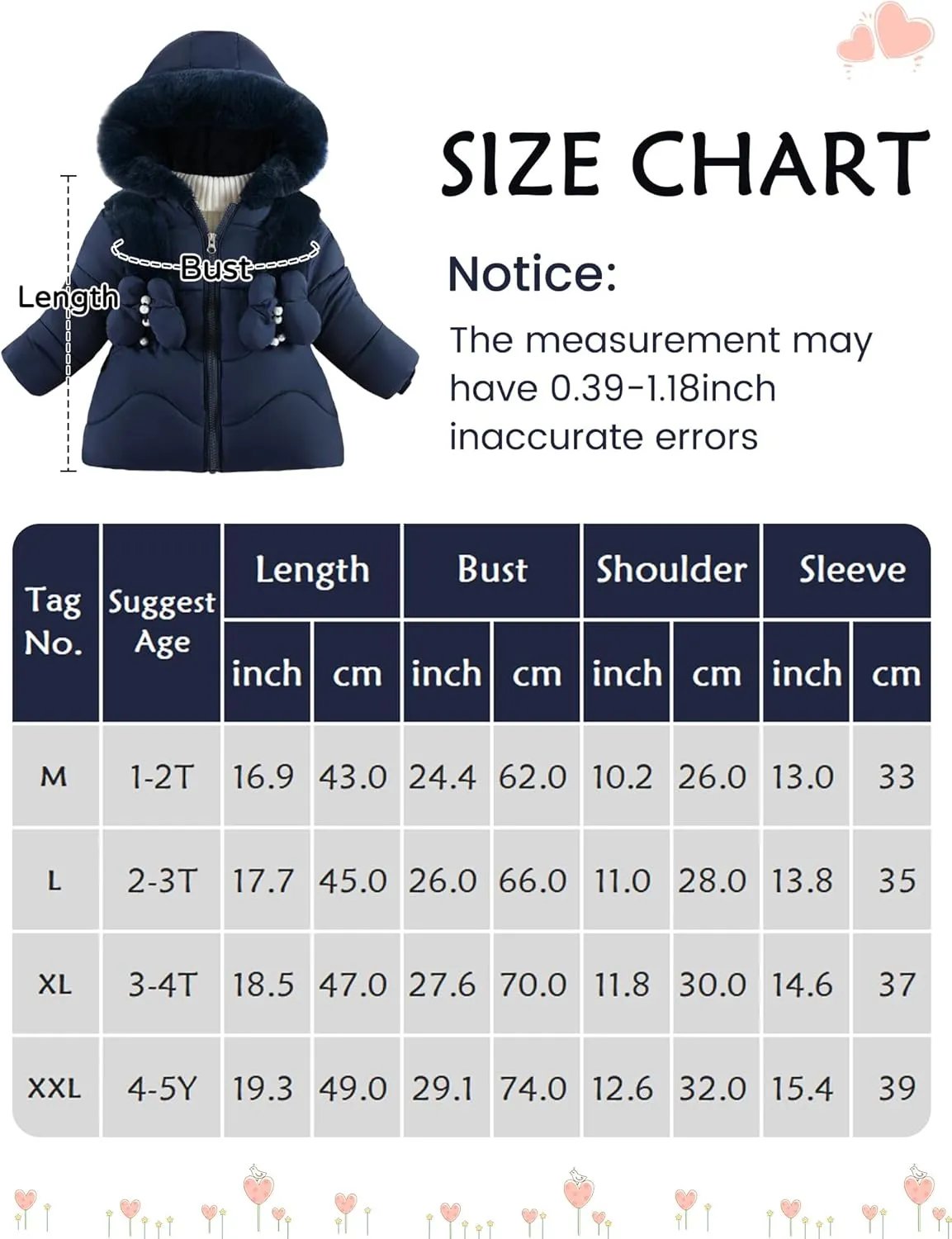 Happy Cherry Toddler Girls Winter Puffer Jacket Fur Lined Down Hooded Coat Thick Windproof Outwear