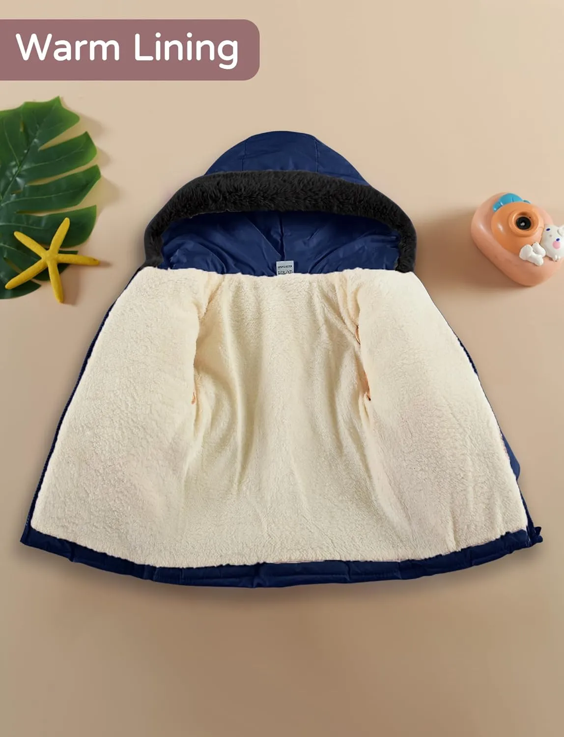 Happy Cherry Toddler Girls Winter Puffer Jacket Fur Lined Down Hooded Coat Thick Windproof Outwear