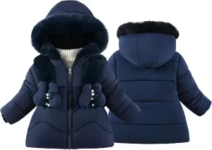 Happy Cherry Toddler Girls Winter Puffer Jacket Fur Lined Down Hooded Coat Thick Windproof Outwear