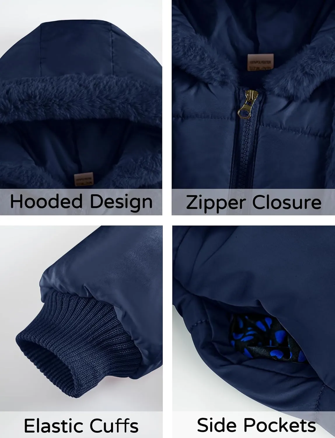 Happy Cherry Toddler Girls Winter Puffer Jacket Fur Lined Down Hooded Coat Thick Windproof Outwear