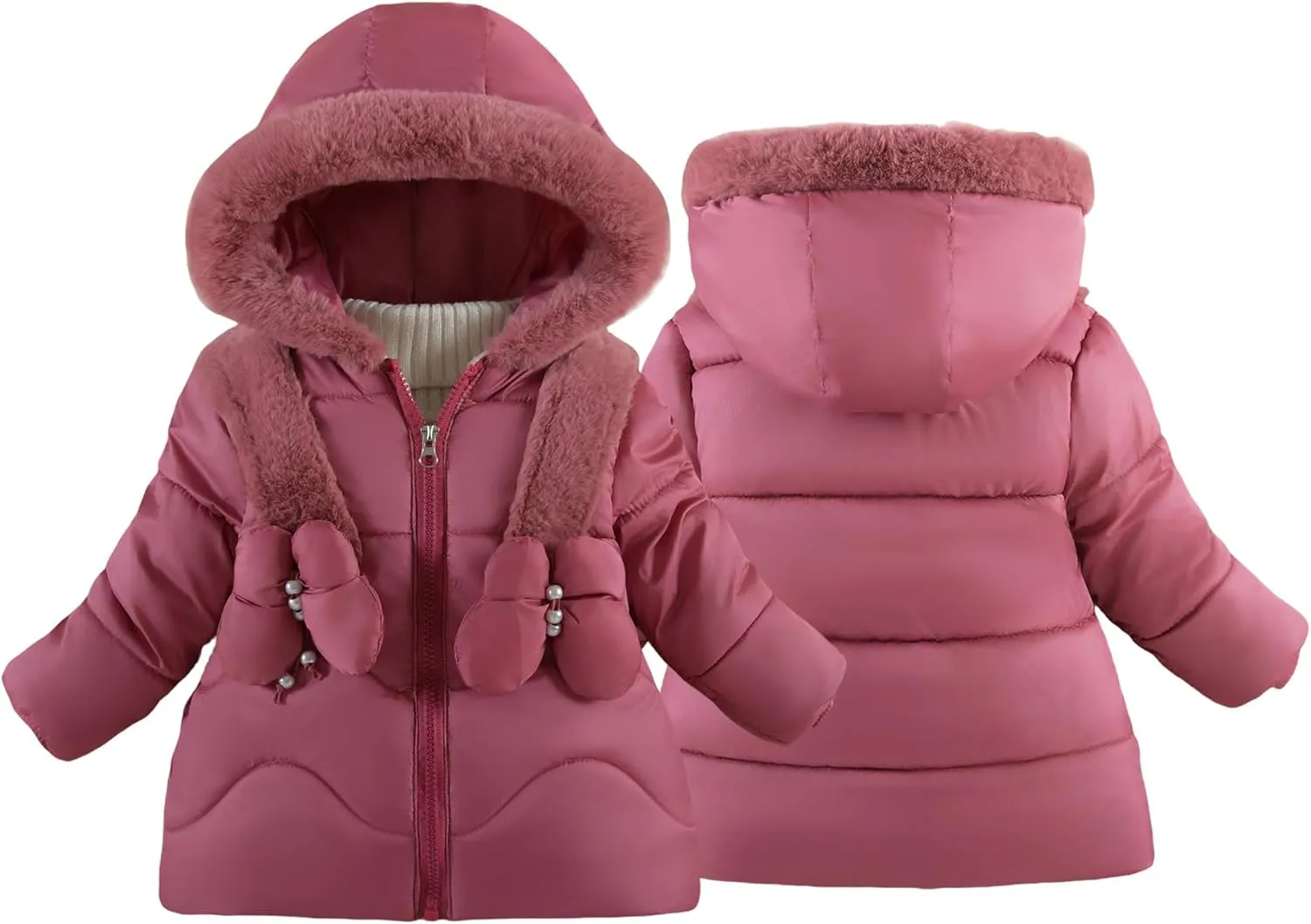 Happy Cherry Toddler Girls Winter Puffer Jacket Fur Lined Down Hooded Coat Thick Windproof Outwear