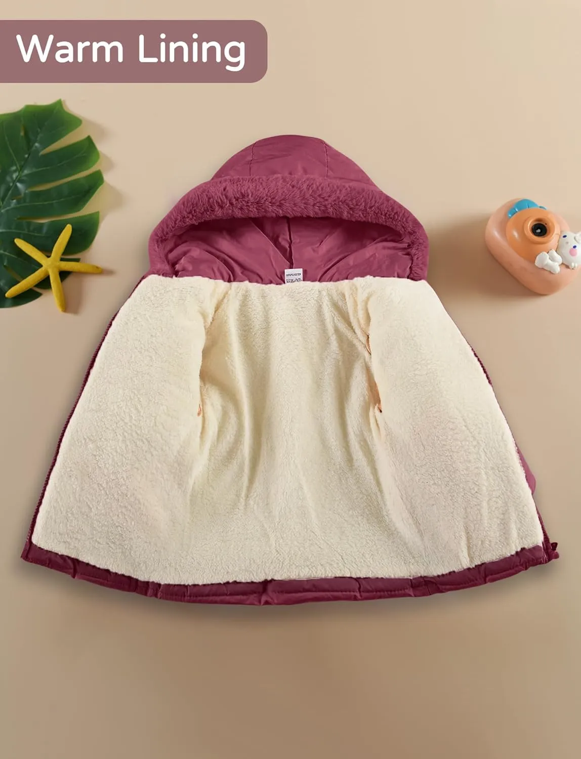 Happy Cherry Toddler Girls Winter Puffer Jacket Fur Lined Down Hooded Coat Thick Windproof Outwear