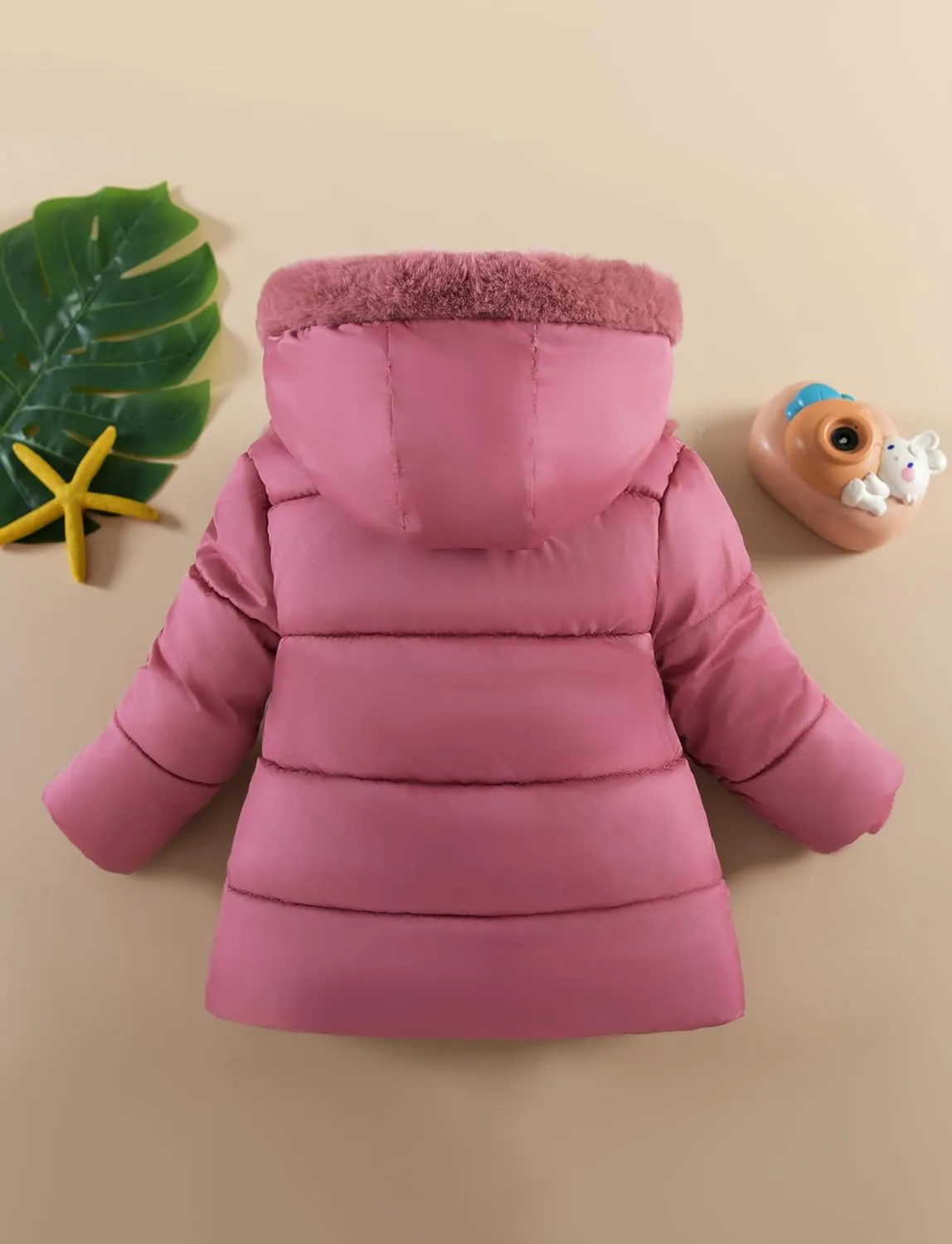 Happy Cherry Toddler Girls Winter Puffer Jacket Fur Lined Down Hooded Coat Thick Windproof Outwear