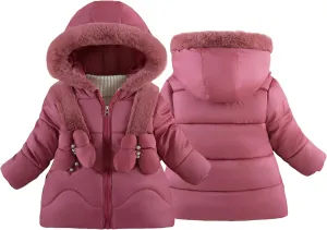 Happy Cherry Toddler Girls Winter Puffer Jacket Fur Lined Down Hooded Coat Thick Windproof Outwear