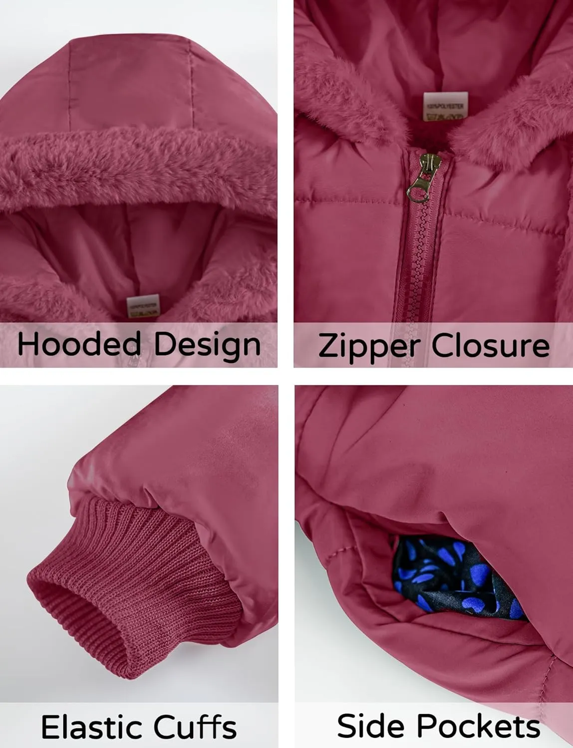 Happy Cherry Toddler Girls Winter Puffer Jacket Fur Lined Down Hooded Coat Thick Windproof Outwear