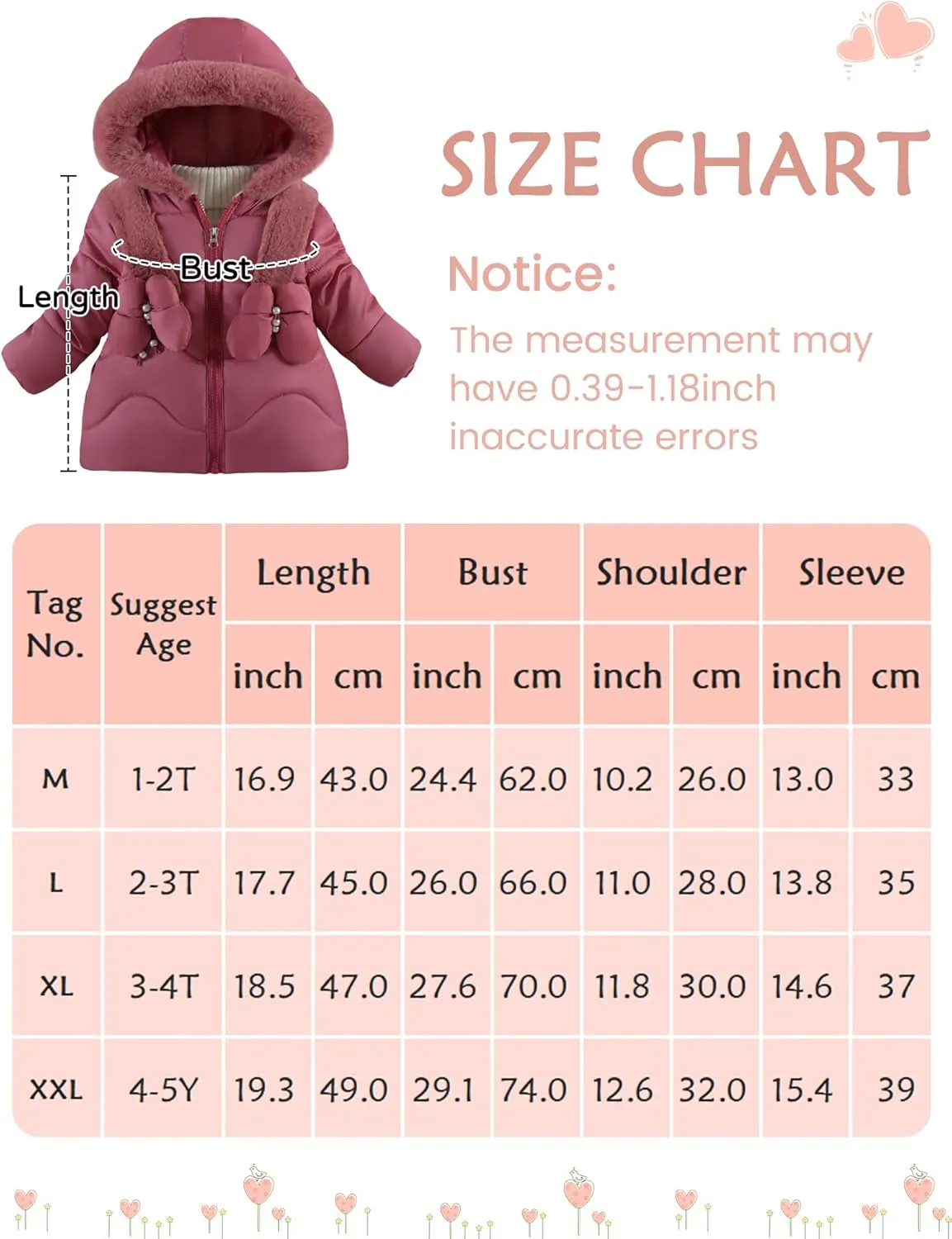 Happy Cherry Toddler Girls Winter Puffer Jacket Fur Lined Down Hooded Coat Thick Windproof Outwear