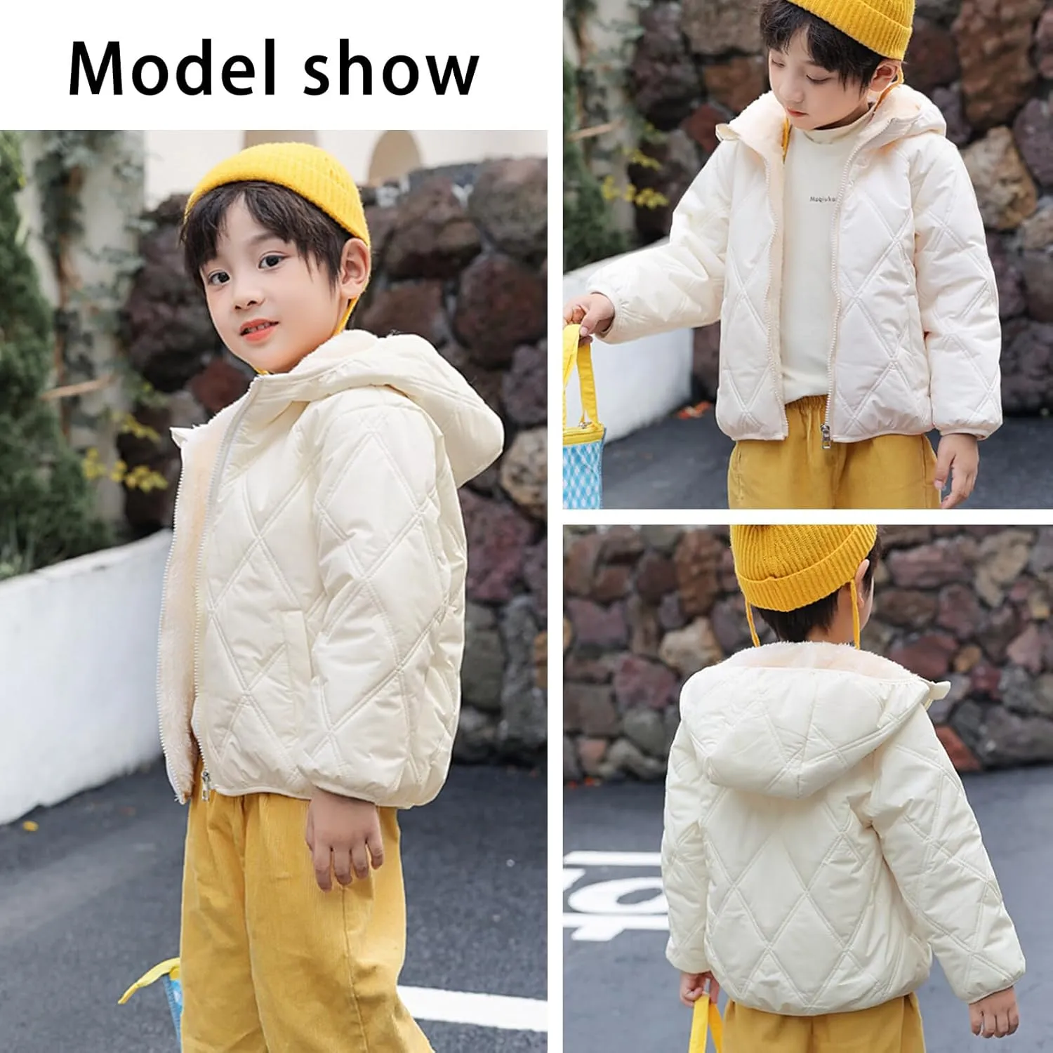 Happy Cherry Toddler Winter Jacket Windproof Down Jacket Warm Snowsuit Hooded Coat Soft Light Weight Outerwear