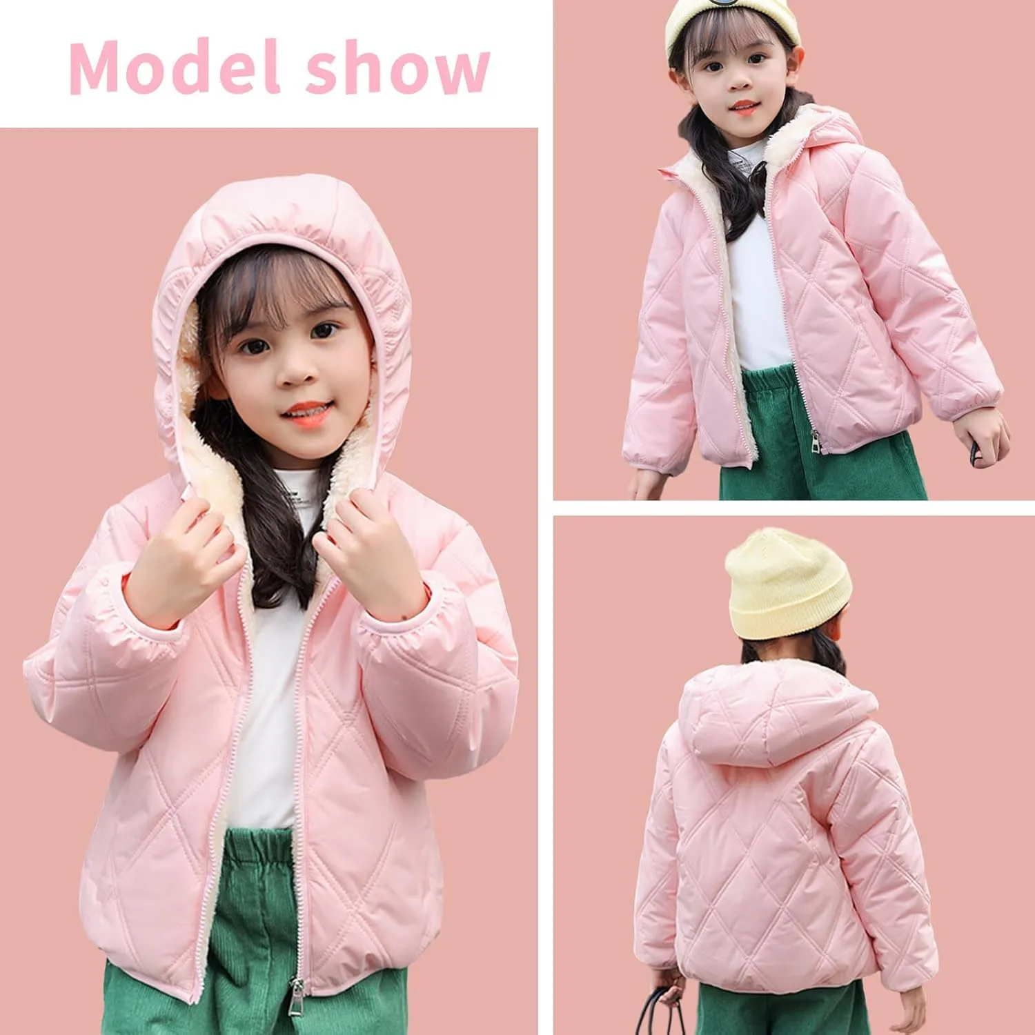 Happy Cherry Toddler Winter Jacket Windproof Down Jacket Warm Snowsuit Hooded Coat Soft Light Weight Outerwear