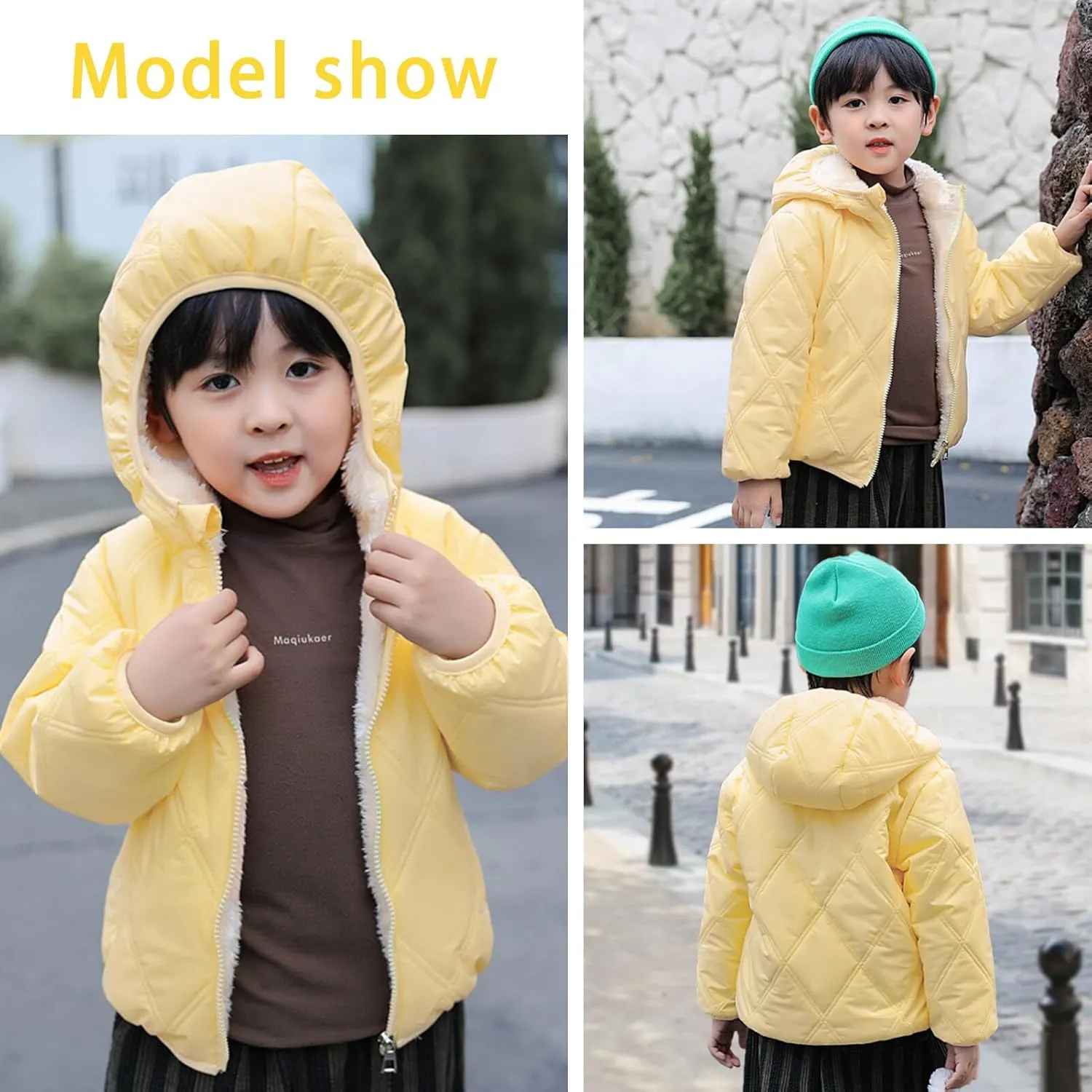 Happy Cherry Toddler Winter Jacket Windproof Down Jacket Warm Snowsuit Hooded Coat Soft Light Weight Outerwear