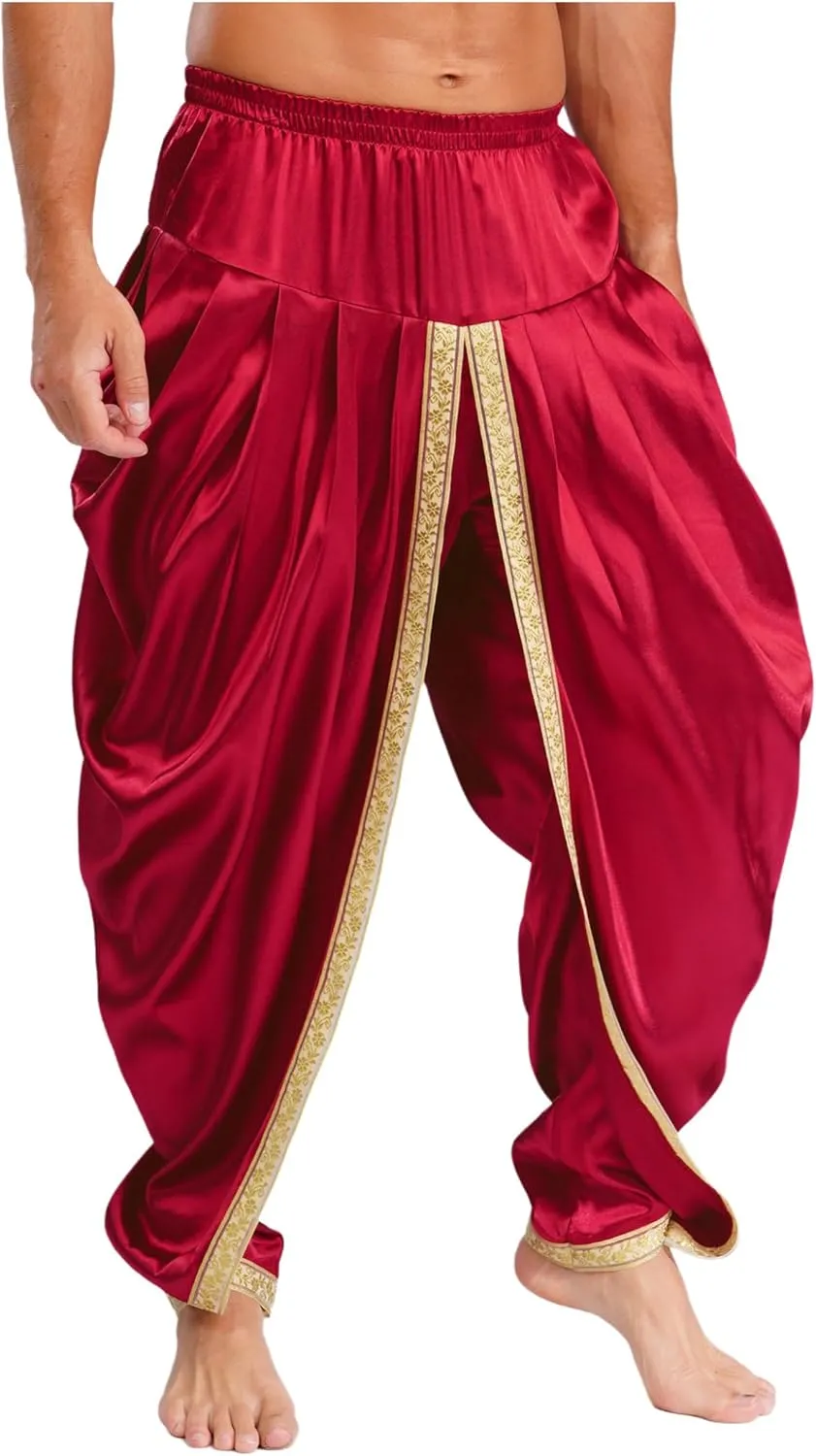 Harem Pants for Men Loose Fit Elastic Waist Dhoti Pants Drop Crotch Trousers Halloween Fancy Dress