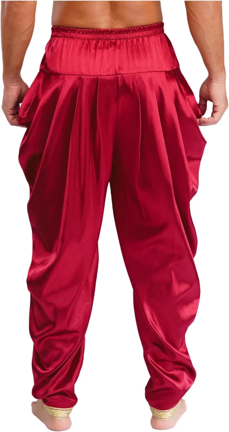 Harem Pants for Men Loose Fit Elastic Waist Dhoti Pants Drop Crotch Trousers Halloween Fancy Dress