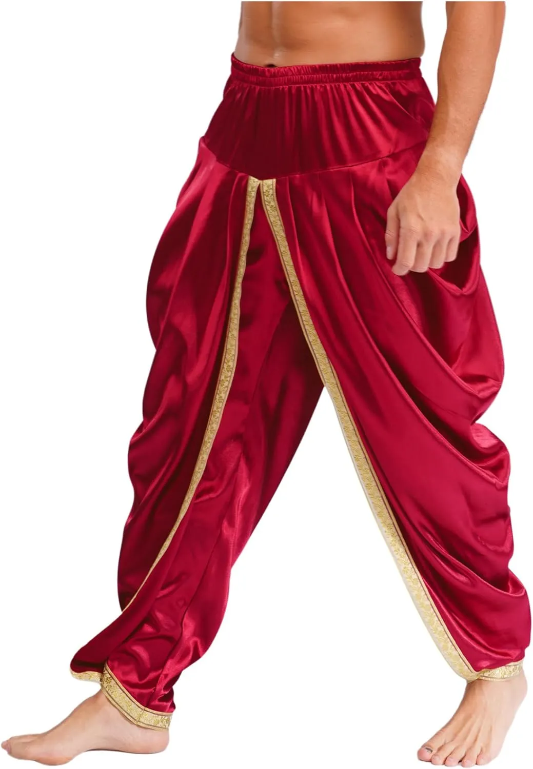 Harem Pants for Men Loose Fit Elastic Waist Dhoti Pants Drop Crotch Trousers Halloween Fancy Dress
