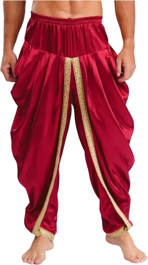 Harem Pants for Men Loose Fit Elastic Waist Dhoti Pants Drop Crotch Trousers Halloween Fancy Dress
