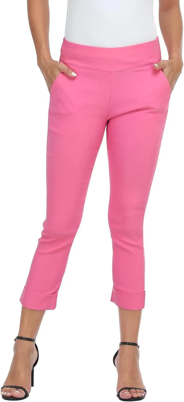 HDE Pull On Capri Pants for Women with Pockets Elastic Waist Cropped Work Pants