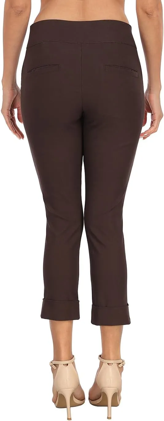 HDE Pull On Capri Pants for Women with Pockets Elastic Waist Cropped Work Pants