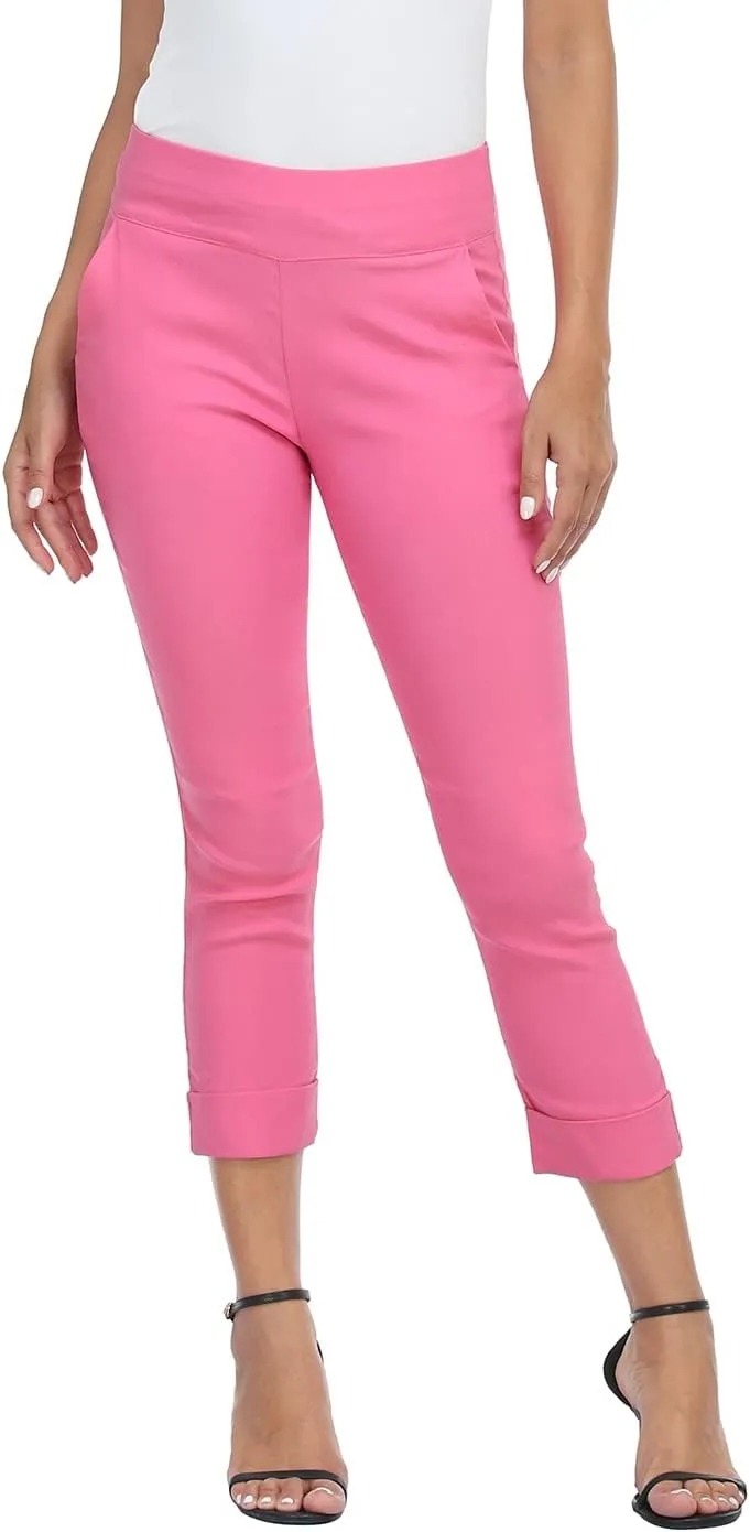 HDE Pull On Capri Pants for Women with Pockets Elastic Waist Cropped Work Pants