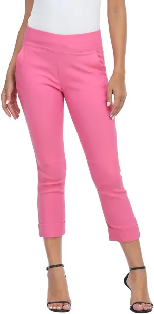 HDE Pull On Capri Pants for Women with Pockets Elastic Waist Cropped Work Pants