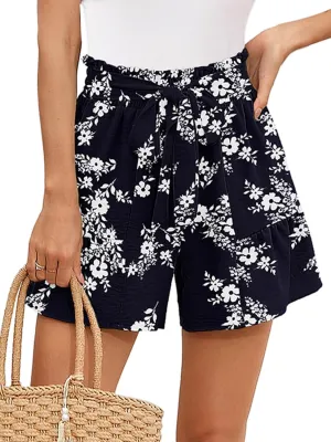 Heymoments Women's Wide Leg Shorts Lightweight High Waisted Adjustable Tie Knot Loose Summer Cute Trousers