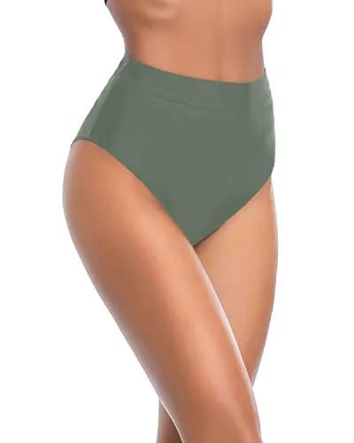 High Cut Tummy Control Swim Bottom For Women-Army Green