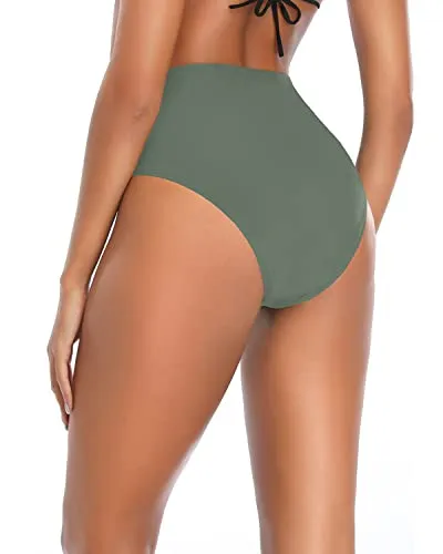 High Cut Tummy Control Swim Bottom For Women-Army Green