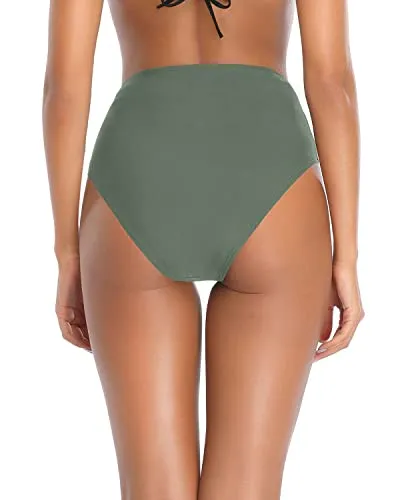 High Cut Tummy Control Swim Bottom For Women-Army Green