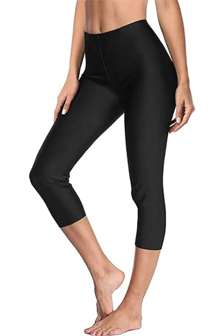 High Waisted Swim Capris Swimming Leggings