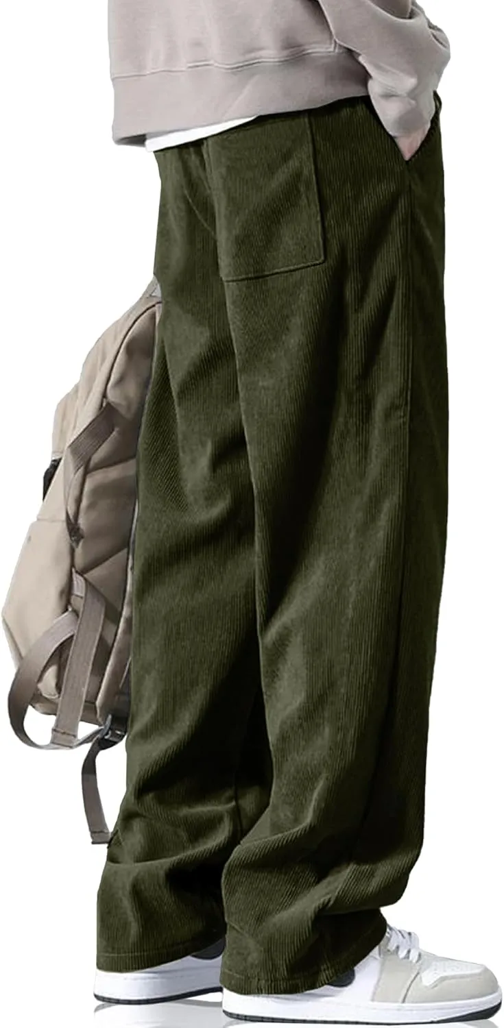 HOTake Men's Casual Corduroy Pants Elastic Waist Drawstring Baggy Sweatpants Loose Fit