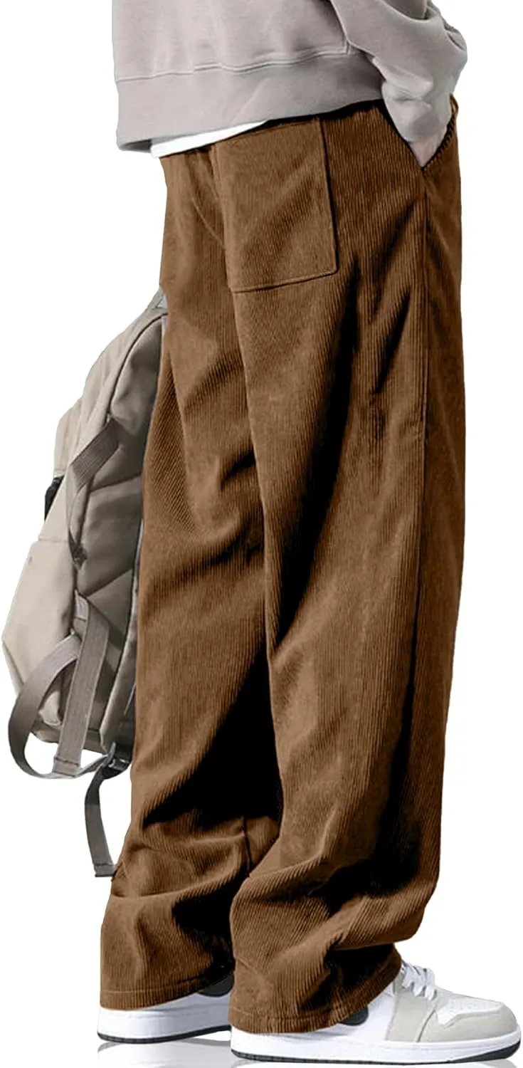 HOTake Men's Casual Corduroy Pants Elastic Waist Drawstring Baggy Sweatpants Loose Fit