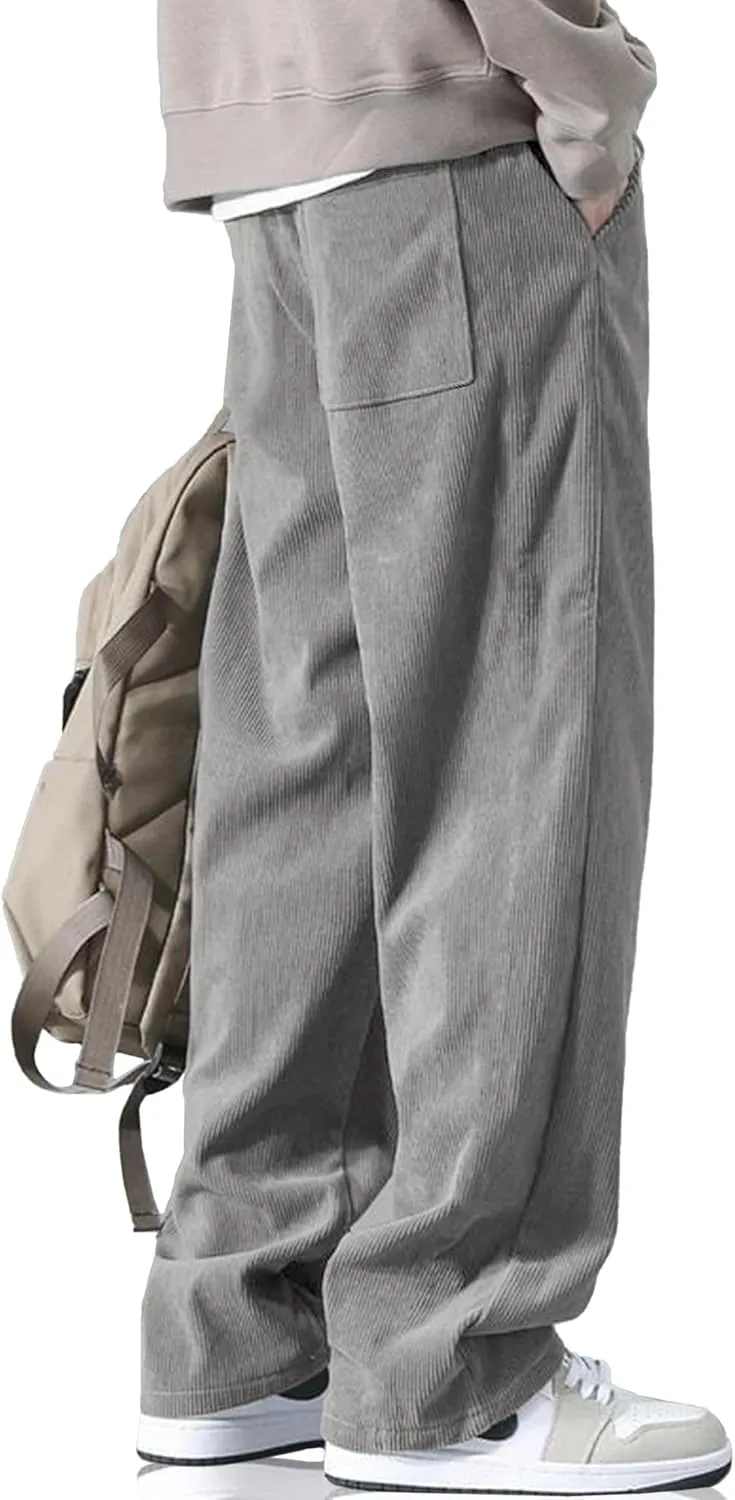 HOTake Men's Casual Corduroy Pants Elastic Waist Drawstring Baggy Sweatpants Loose Fit
