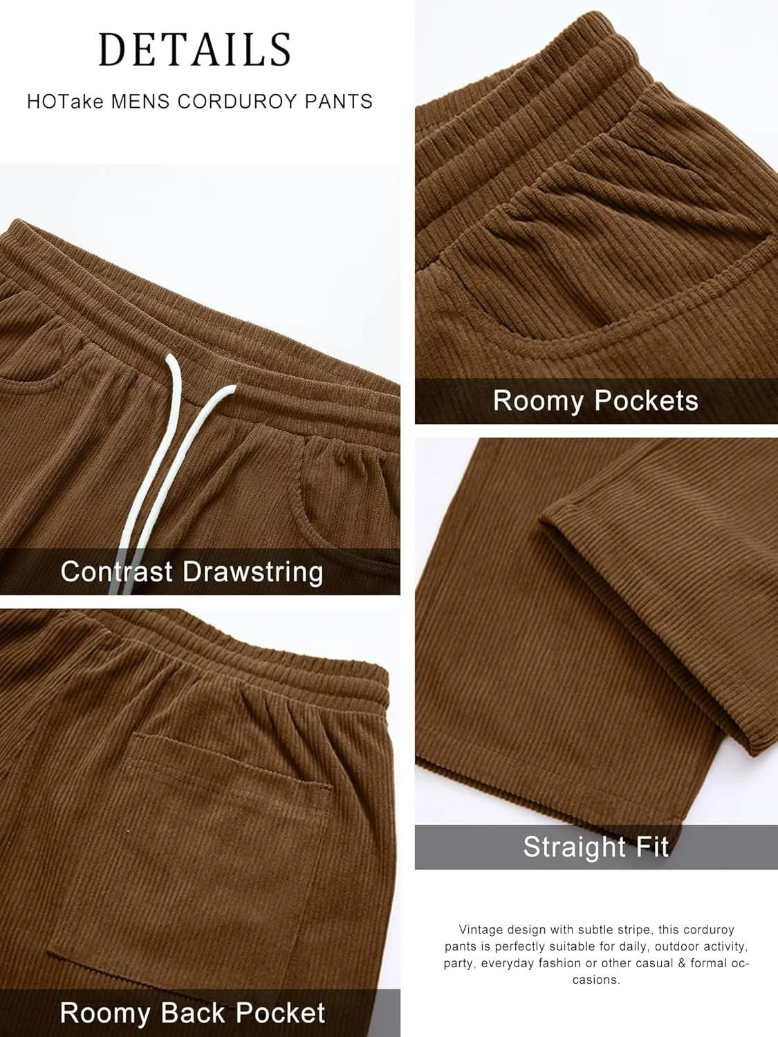 HOTake Men's Casual Corduroy Pants Elastic Waist Drawstring Baggy Sweatpants Loose Fit