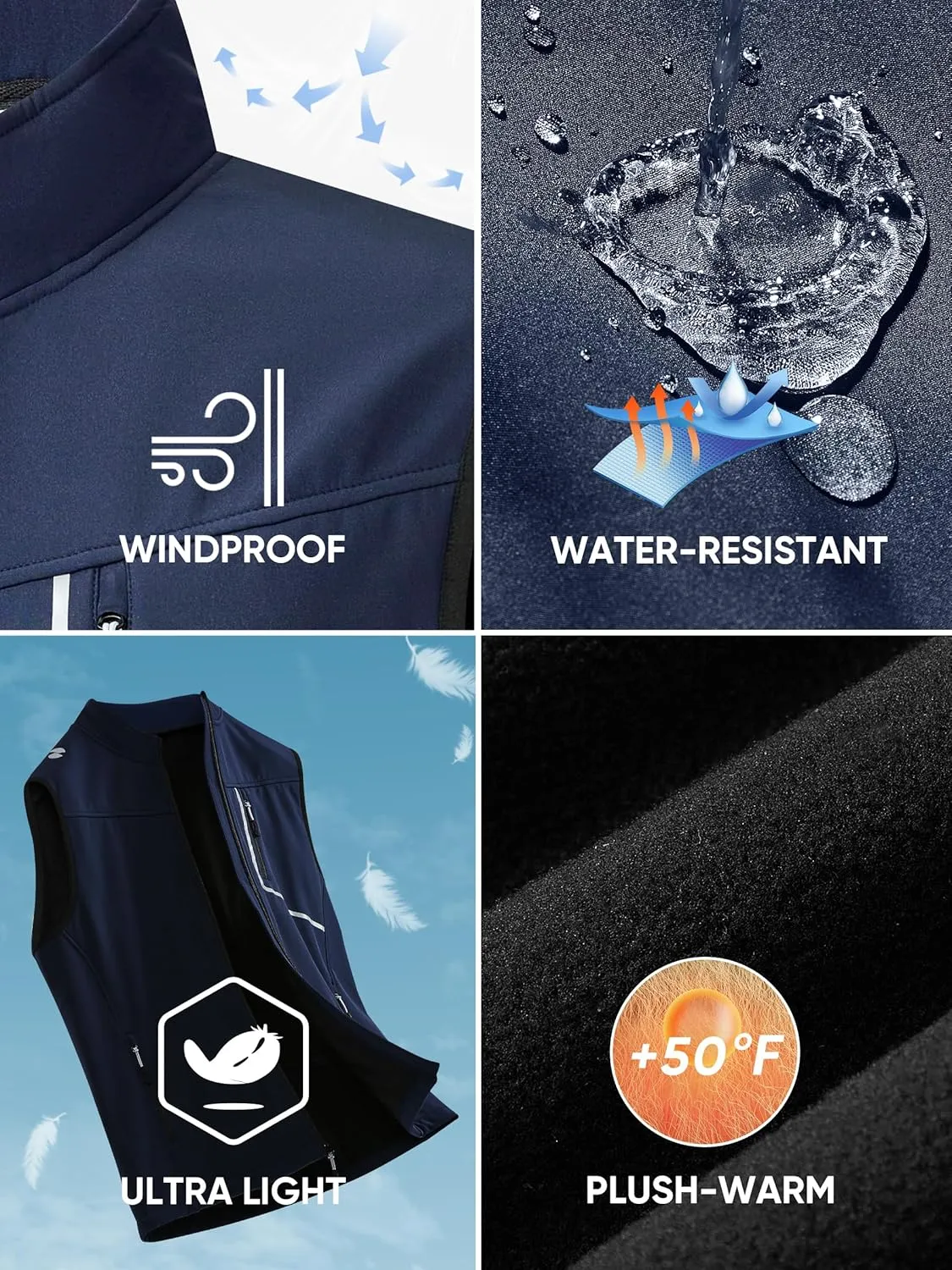 HOTSUIT Water Resistant Golf Vest for Men Lightweight Mens Winter Vests Outerwear with 7 Pockets Softshell Fleece Vest