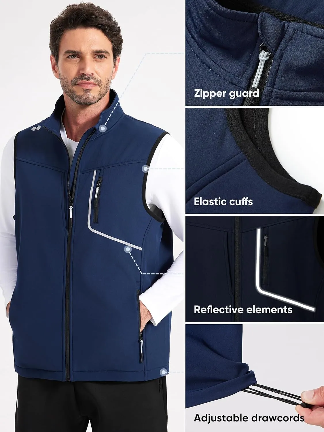 HOTSUIT Water Resistant Golf Vest for Men Lightweight Mens Winter Vests Outerwear with 7 Pockets Softshell Fleece Vest