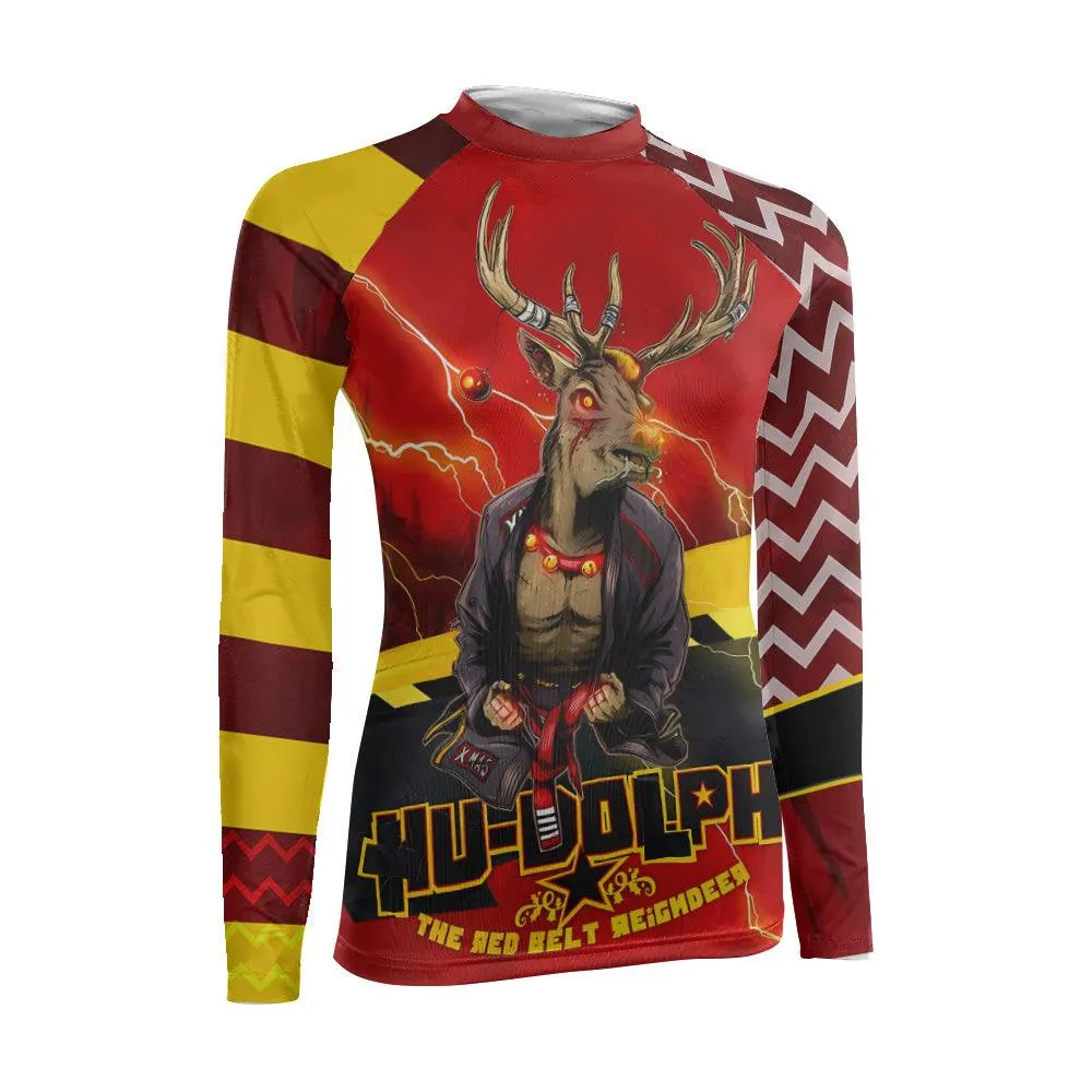 Hudolph The Red Belt Reindeer Women's Long Sleeve Rash Guard