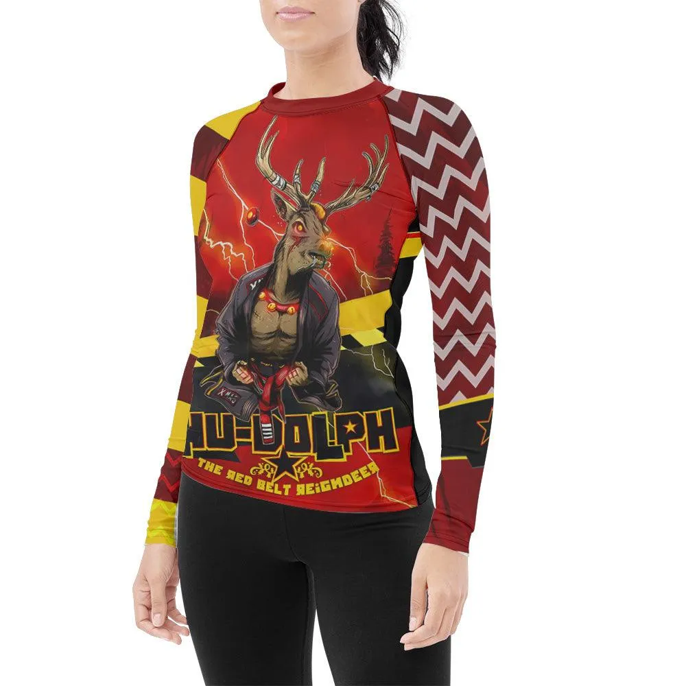 Hudolph The Red Belt Reindeer Women's Long Sleeve Rash Guard