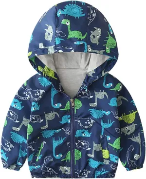 IBTOM CASTLE Baby Unisex Girl Boy Windbreaker Jacket Cartoon Print Hooded Zip Up Lightweight Coat Windproof Outwear