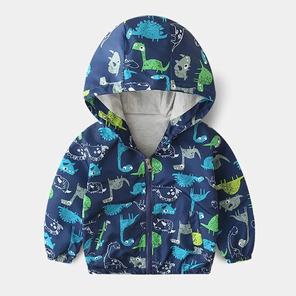 IBTOM CASTLE Baby Unisex Girl Boy Windbreaker Jacket Cartoon Print Hooded Zip Up Lightweight Coat Windproof Outwear