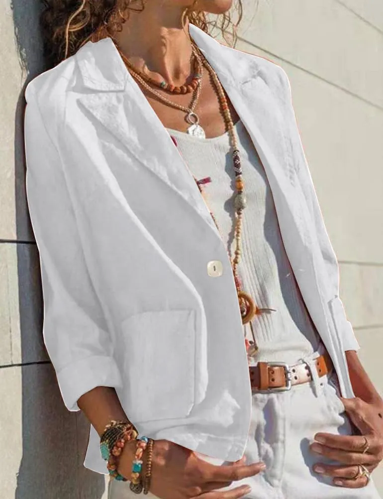 IDEALSANXUN Linen Blazer Women Spring Summer Casual Lightweight Jackets Business Outfits Office Work Tops