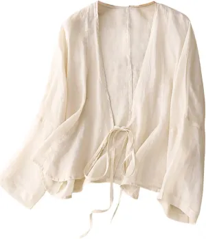 IDEALSANXUN Womens Casual Spring Summer Lightweight Cotton Linen Jackets Cardigan Tops