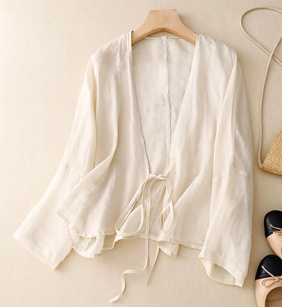 IDEALSANXUN Womens Casual Spring Summer Lightweight Cotton Linen Jackets Cardigan Tops