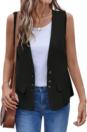 IDEALSANXUN Womens Cotton Linen Vest Casual Lightweight Button Down Sleeveless Jackets Tops
