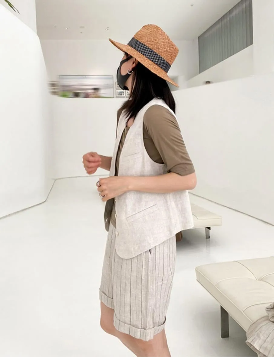 IDEALSANXUN Womens Linen Vest Casual Lightweight Sleeveless Blazer Spring Summer Jackets