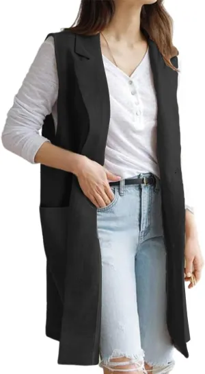 IDEALSANXUN Womens Long Linen Vest Tops Casual Spring Summer Lightweight Jackets