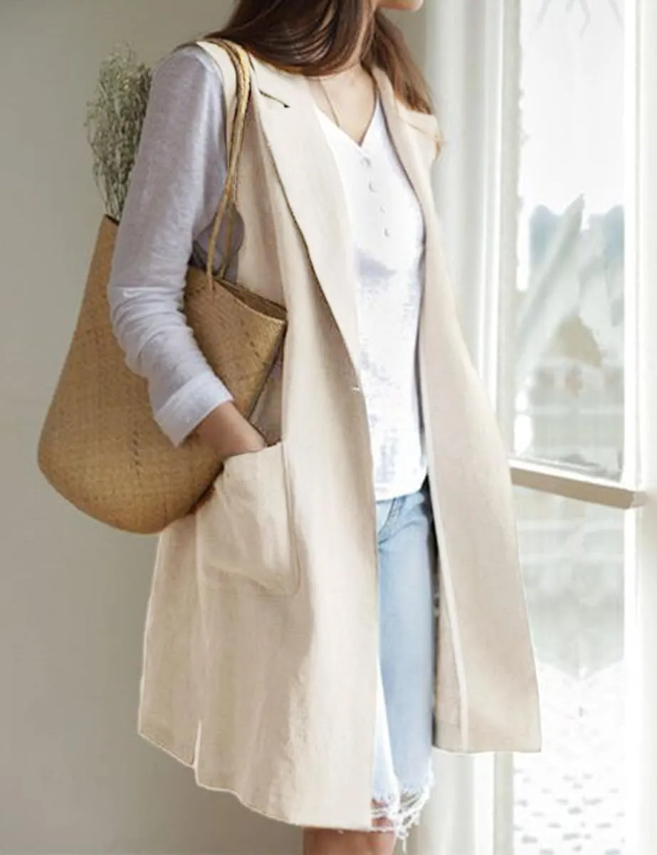 IDEALSANXUN Womens Long Linen Vest Tops Casual Spring Summer Lightweight Jackets