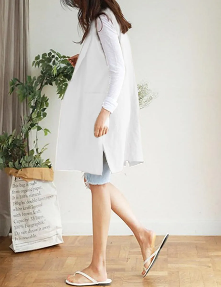 IDEALSANXUN Womens Long Linen Vest Tops Casual Spring Summer Lightweight Jackets