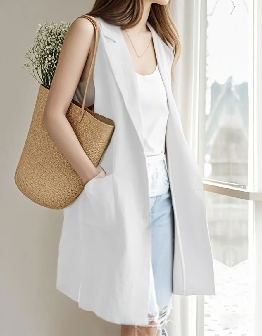 IDEALSANXUN Womens Long Linen Vest Tops Casual Spring Summer Lightweight Jackets